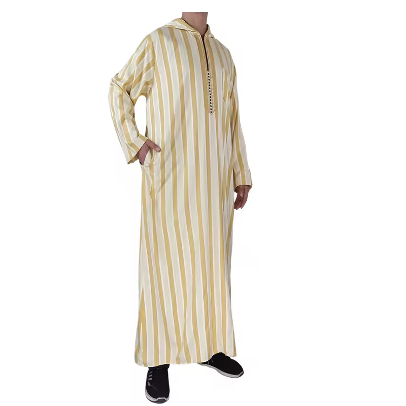 Muslim Popular Morocco Style Men Long Sleeve Robe Dubai Thobe Superb Material
