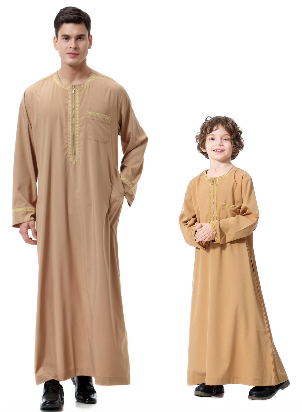 High Quality Thobe Muslim Saudi Arab Long Sleeve Robe Dubai Boys and Men Kaftan Fashion Islamic Clothing