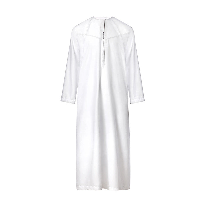 Men Muslim Clothing White Thawb Long Sleeve Robe Dubai Islamic Arabic Kaftan Omani Thobe