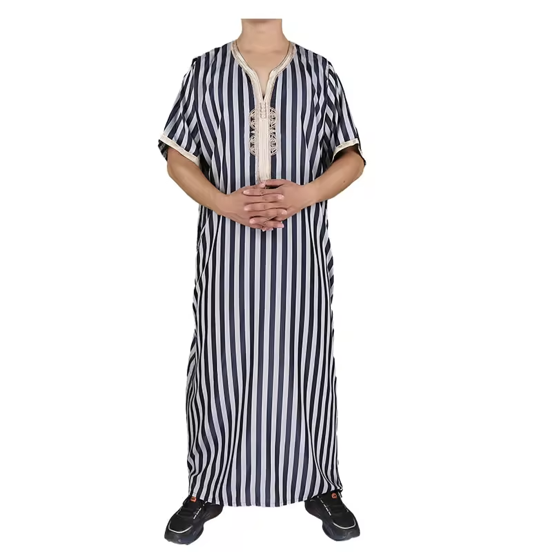 2024 New Morocco Style Muslim Thobe Arabian Dress For Men Comfortable Robe