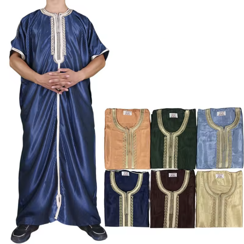 2024 Wholesale Saudi Arabia Muslim Shiny Robe Fashion Design Men Thobe