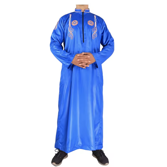 2024 High Quality New Moroccan Muslim Thawb Shinny Men Abaya Long Sleeve Thobe Jubba