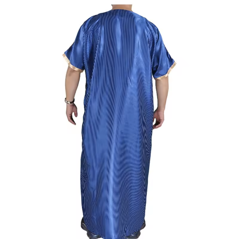 2024 New Style High Quality Muslim Thobe Men Short Sleeve Morocco Shinny Robe