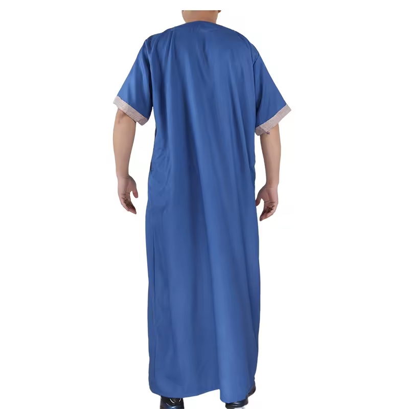 2024 Wholesale Morocco Style Summer Short Sleeve Men Robe Casual Muslim Men Thobe