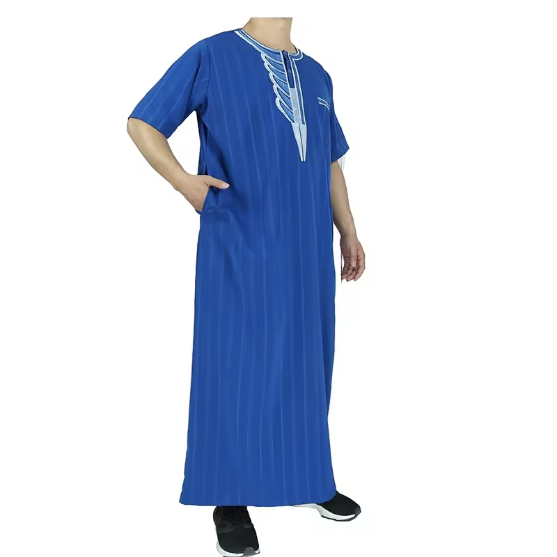 2024 High Quality Mix Color Muslim Men Robe Popular Saudi Arabia Embroideried Thobe