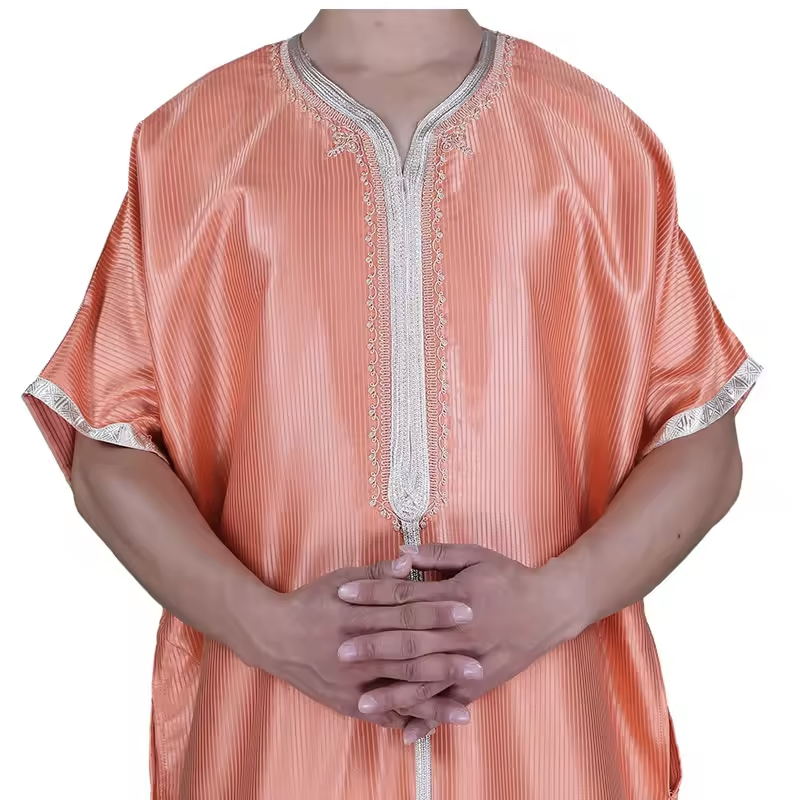 2024 New Style Morocco Hot-selling Bright Stripes Robe Men Abaya Muslim Thobe