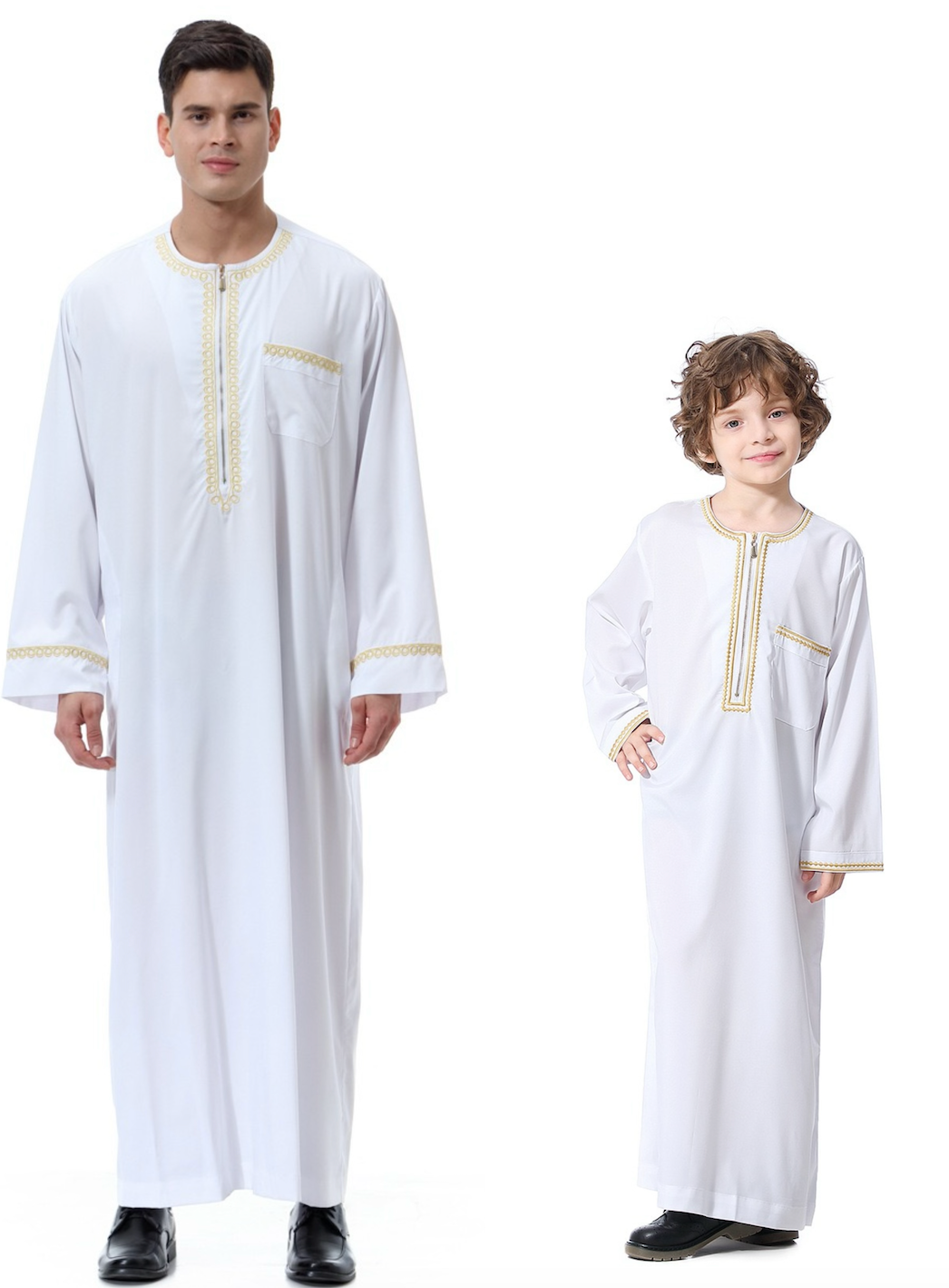 Túnica de manga larga árabe saudita musulmana Thobe de alta calidad, caftán de Dubái para niños y hombres, ropa islámica de moda 