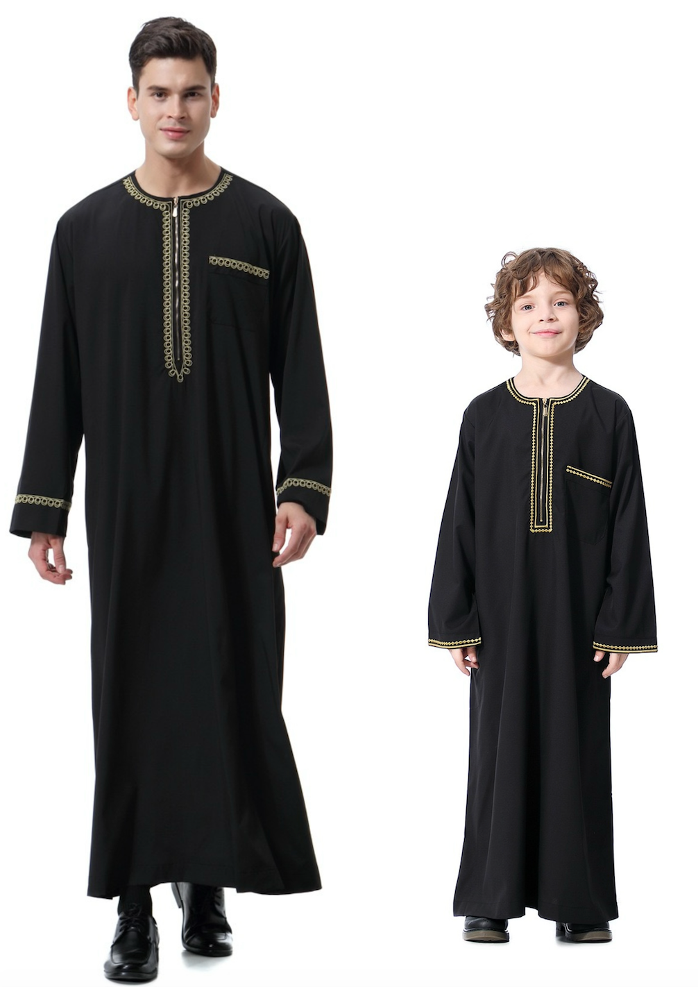 Túnica de manga larga árabe saudita musulmana Thobe de alta calidad, caftán de Dubái para niños y hombres, ropa islámica de moda 