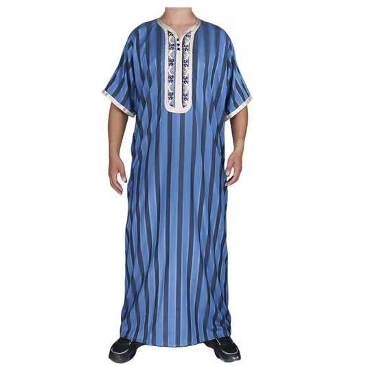 2024 Wholesale High Quality Modern Embroidery Exquisite Short Sleeve Muslim Man Thobe Jubba