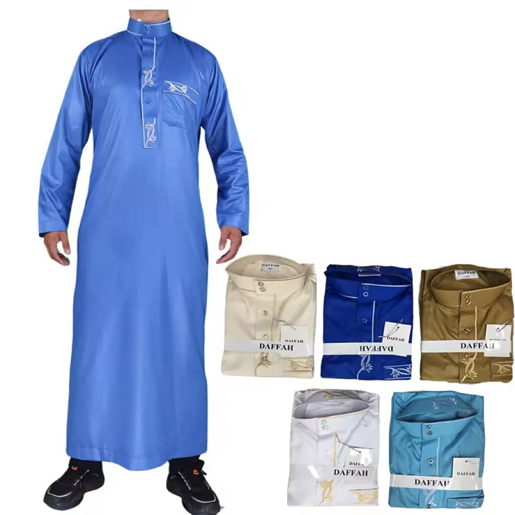 2024 High Quality Qatar Popular Design Muslim Robe Comfortable Material Men Thobe