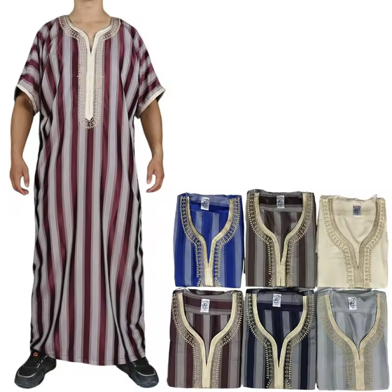 2024 New Coming Fashion Moroccan Stripe Man Robe Middle East Popular Thawb Jubba